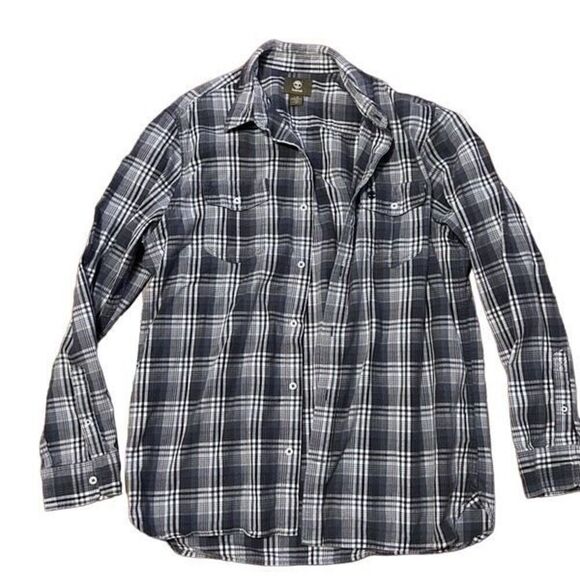 Timberland Blue Plaid Button Down 100% Cotton Size Large Men Preloved Perfect - Picture 1 of 6